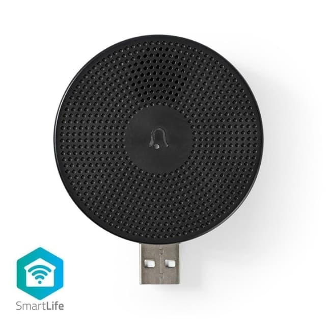 Nedis SmartLife-Klokke | 433 MHz | Tilbehør til: WIFICDP10GY / WIFICDP30WT / WIFICDP40CWT | USB-Strøm | 4 Lyder | 5 V DC | Justerbar volum | Sort