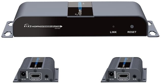 1X2 HDMI Extender Splitter over CAT6/6a/7 40m med IR-pass-back