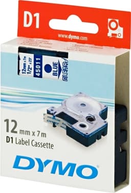 DYMO D1 etikettbånd standard 12 mm, blå på transparent, 7 m rull (45011)