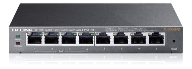 TP-LINK 8-port Gigabit Easy Smart Switch, PoE 55W, 802.3af, metall, svart