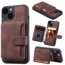 SKALO iPhone 15 Plus PU Läder Skal med Plånbok - Brun