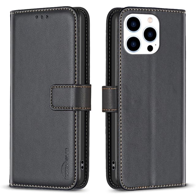 iPhone 15 Pro BINFEN COLOR Embossed Plånboksfodral - Svart