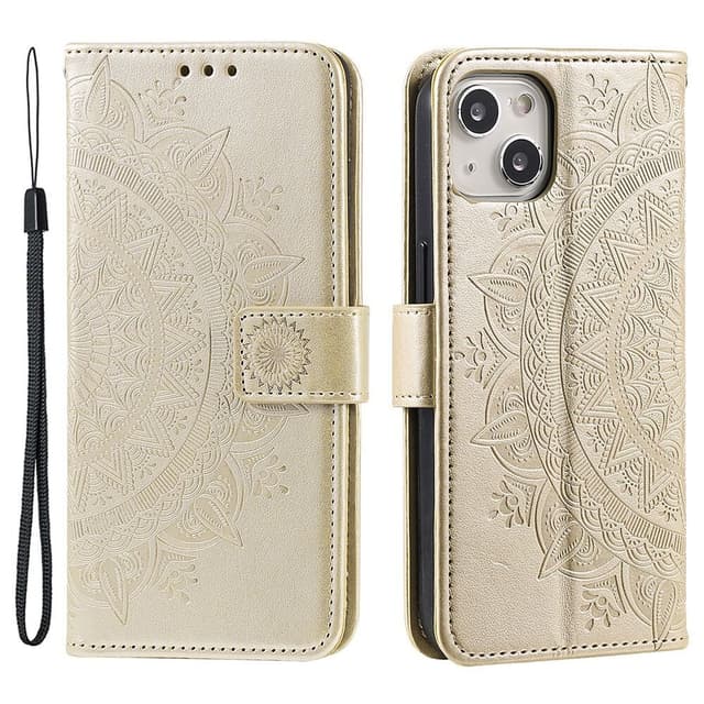 SKALO iPhone 15 Mandala lompakkokotelo - Kulta