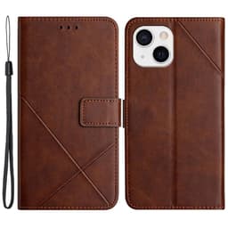 SKALO iPhone 15 Kohokuvioitu PU Nahka Lompakkokotelo - Ruskea