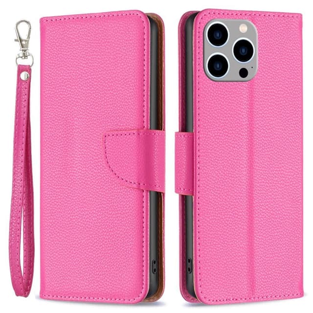 SKALO iPhone 15 Pro Max Litchi Plånboksfodral - Rosa
