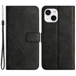 SKALO iPhone 15 Kohokuvioitu PU Nahka Lompakkokotelo - Musta