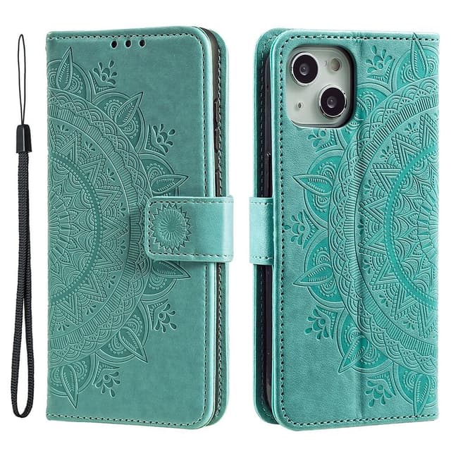 SKALO iPhone 15 Mandala Plånboksfodral - Turkos