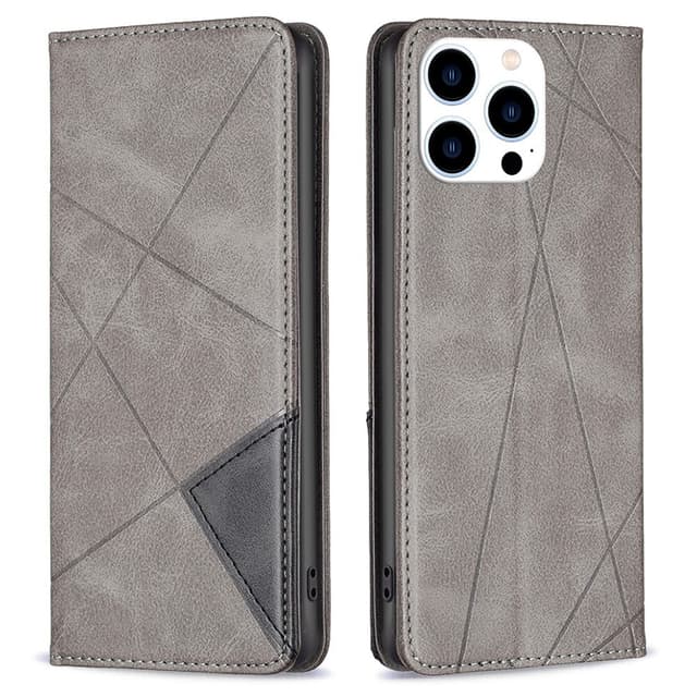 iPhone 15 Pro BINFEN COLOR Embossed Plånboksfodral - Grå