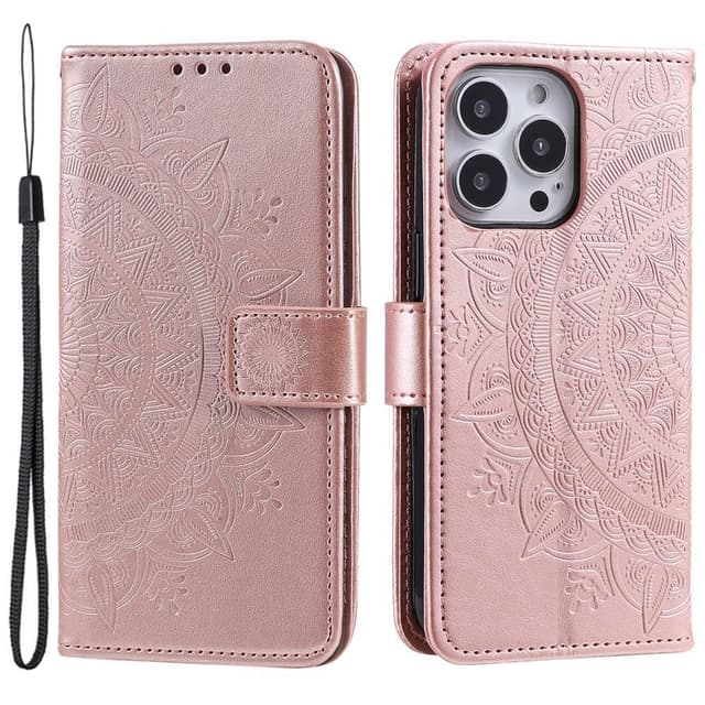 SKALO iPhone 15 Pro Mandala Plånboksfodral - Roséguld