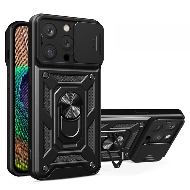 SKALO iPhone 15 Pro Armor Hybrid Metallring Kameraslider - Svart
