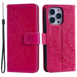 SKALO iPhone 15 Pro Mandala Plånboksfodral - Cerise