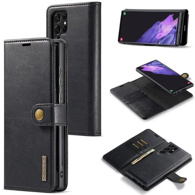 DG MING Samsung S22 Ultra 2-in-1 magneetti lompakkokotelo - Musta