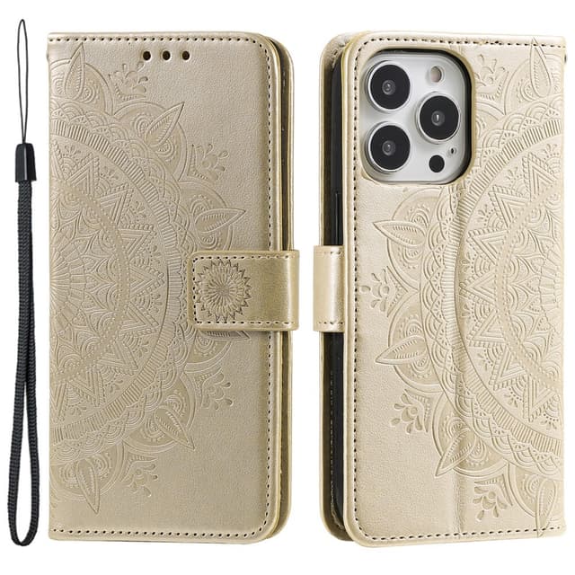 SKALO iPhone 15 Pro Mandala Flip Cover - Guld