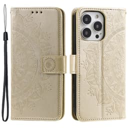 SKALO iPhone 15 Pro Mandala lompakkokotelo - Kulta