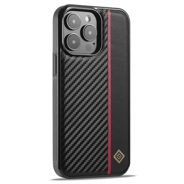 SKALO iPhone 15 Pro Max LC.IMEEKE Carbon Fiber PU-nahkakuori - Musta