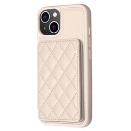SKALO iPhone 15 Tikattu Suojakuori Lompakolla - Beige