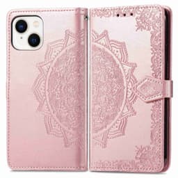 SKALO iPhone 14 Mandala lompakkokotelo - Ruusukulta