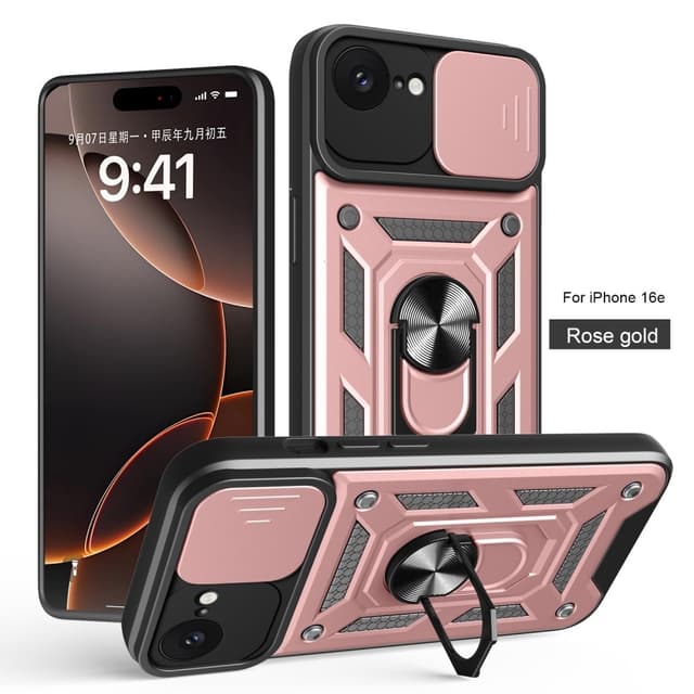 SKALO iPhone 16e Armor Metallring Kameraslider Skal - Roséguld