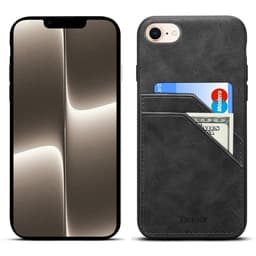 SKALO iPhone 16e PU-Läder Dubbel Kortfack Skal - Svart