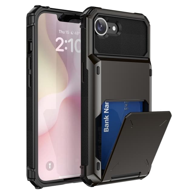 SKALO iPhone 16e Armor Flip Kortholder Cover - Sort