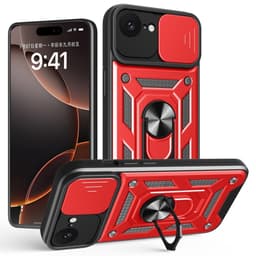 SKALO iPhone 16e Armor Metallring Kameraslider Cover - Rød
