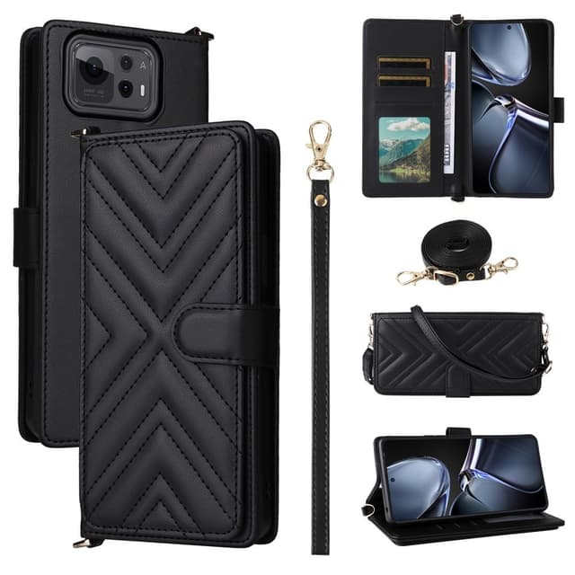 SKALO Asus Zenfone 12 Ultra 5G PU-læder Big Wallet Axelrem Flip Cover - Sort