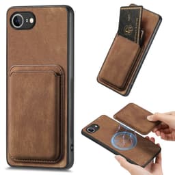 SKALO iPhone 16e PU-læder magnetisk kortholder Cover - Brun