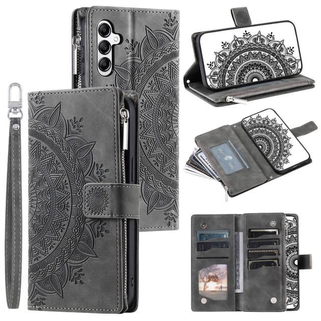 For Samsung Galaxy A56 Lommebok Deksel Shell Mandala Blomstermønster - Grå