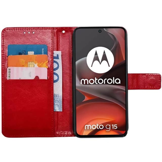 Lommebokdeksel 3-kort Motorola Moto G15 - Rød