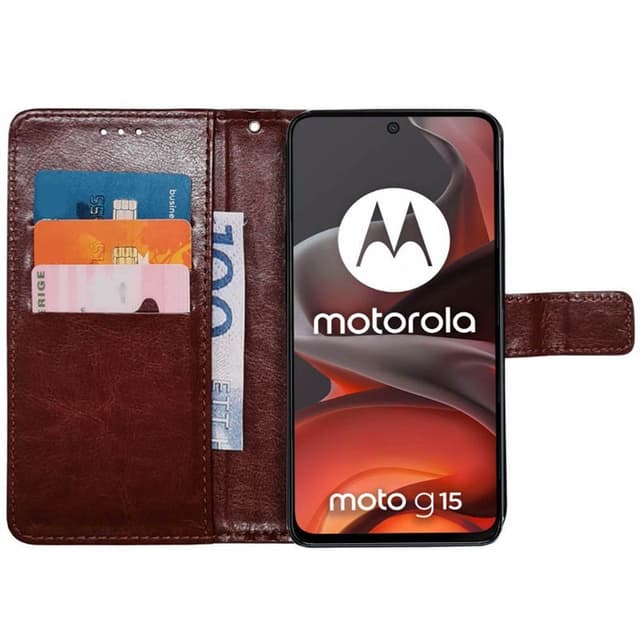 Lompakkokotelo 3-kortti Motorola Moto G15 - Ruskea