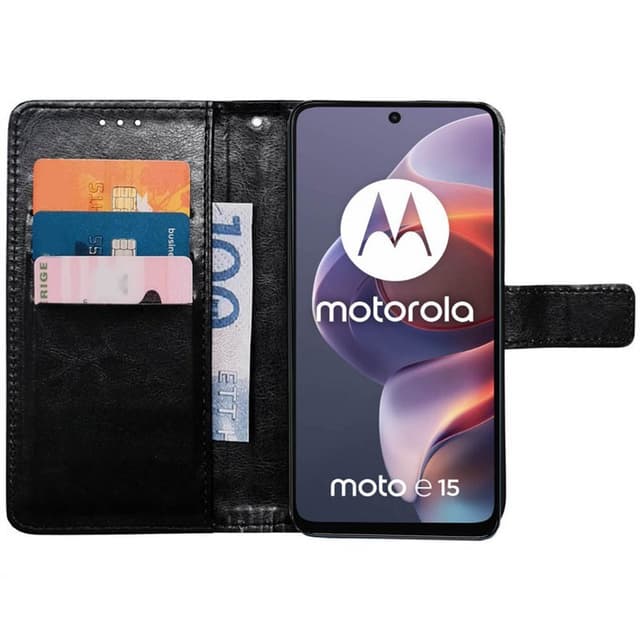 Lompakkokotelo 3-kortti Motorola Moto E15 - Musta