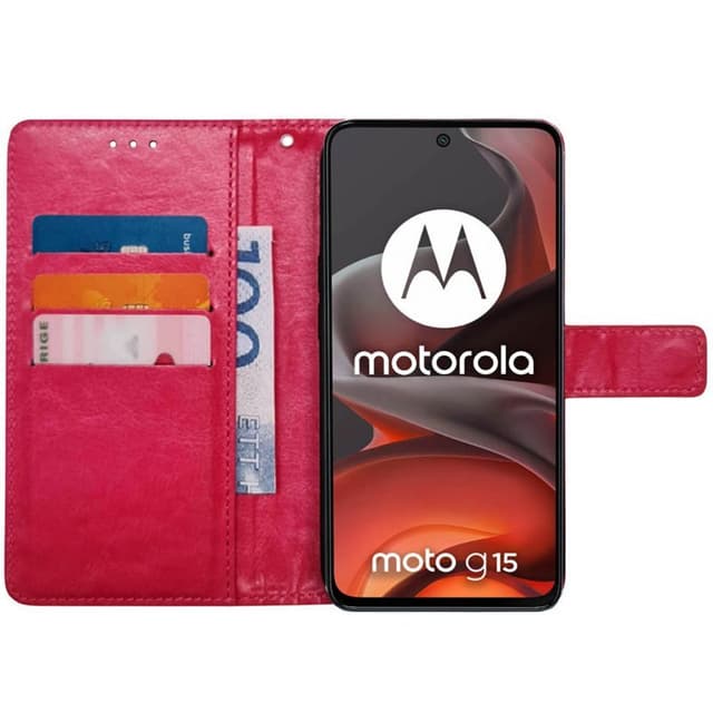 Wallet cover 3-kort Motorola Moto G15 - Lyserød