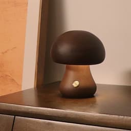 Bordlampe i valnøtt med justerbar lysstyrke og soppdesign