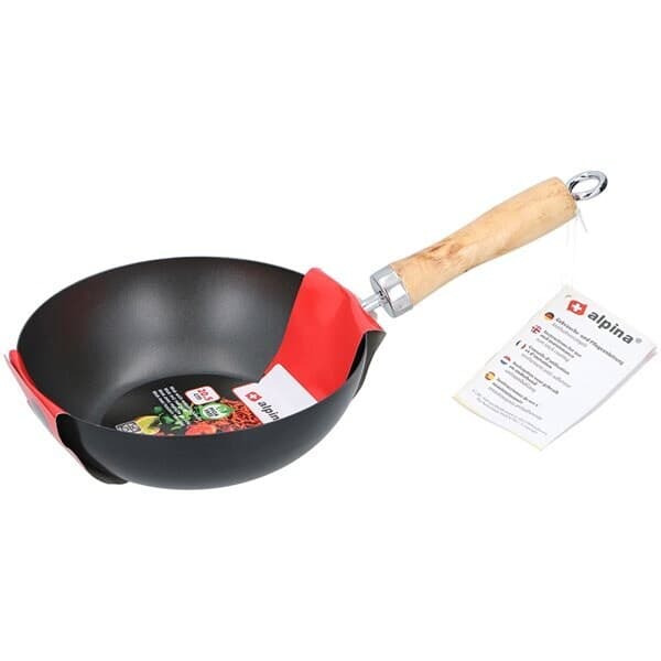 Wokpande 20,5 cm med træhåndtag / keramisk wok med non-stick-belægning