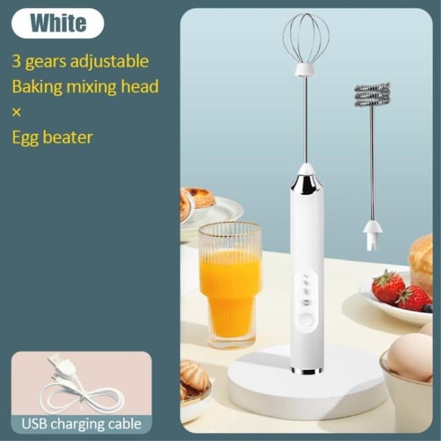 Melkeskummer Automatisk melkeskum Eggvisp Oppladbar hvit