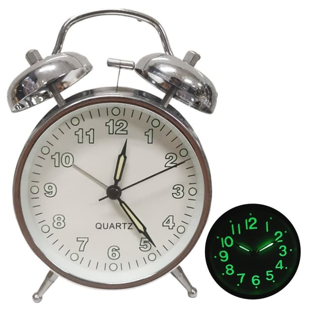 Retro Twin Bell Alarm Stille Vekkerklokke