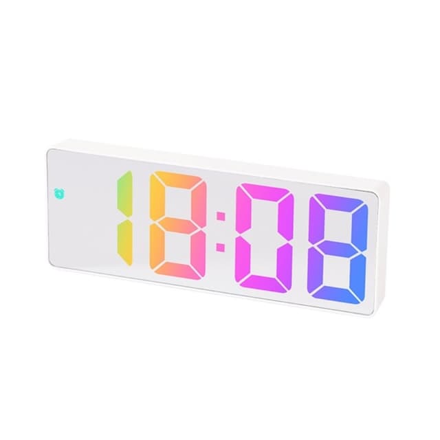 LED-klocka Elektronisk digital väckarklocka Färgglad 12/24H Vit