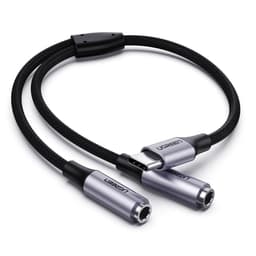 USB-C mannlig til dobbel 3,5 mm kvinnelig lydsplitter AUX-hodetelefon