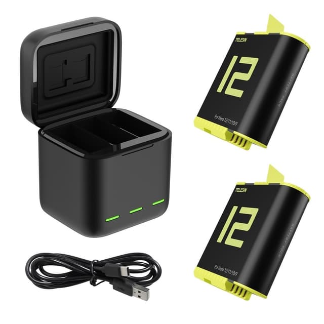 TELESIN til GoPro Hero 12 11 10 9 Ladestasjon med 2 batterier