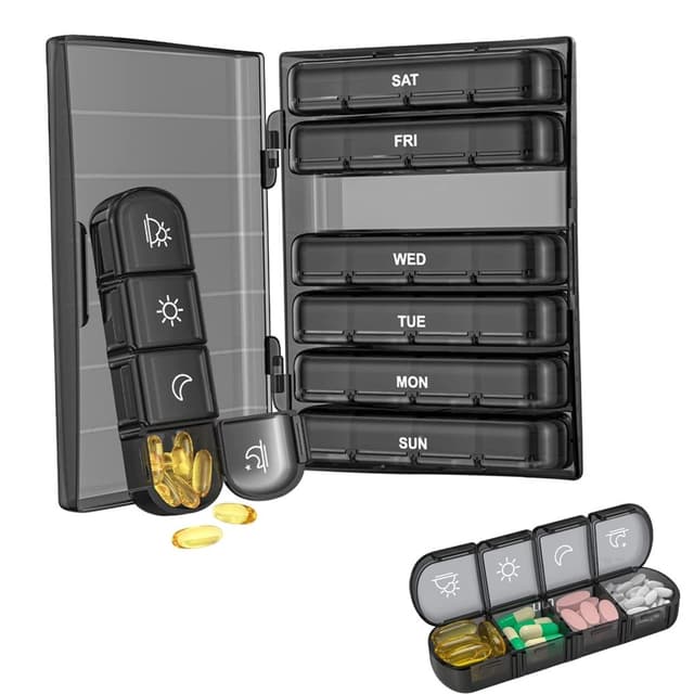7 - dagars Bärbar 28 Fack Daglig Pill Box Medicin Organizer