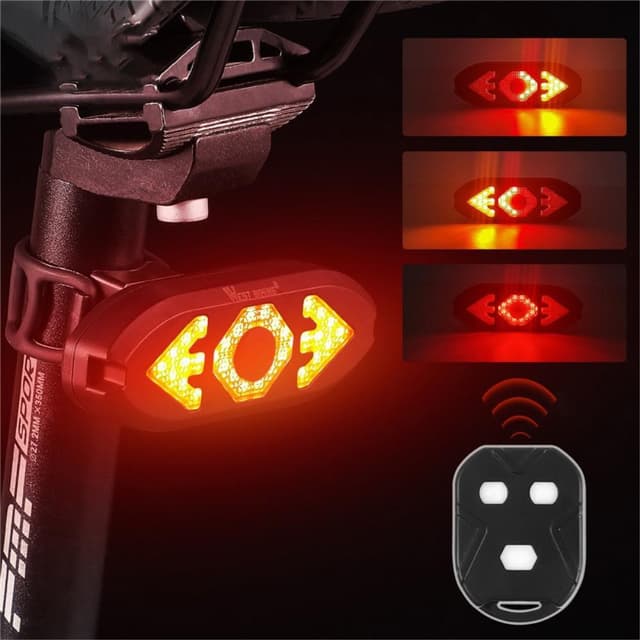 Oppladbar lampe med dyse for sykkelbaklys Fjernblinklys