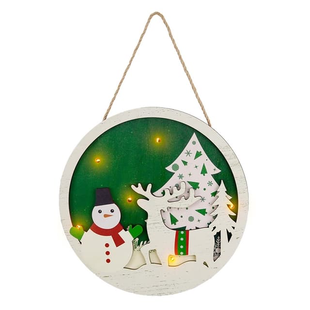 Jul Skylt Dekoration Dörr med LED - ljus - Snögubbe och älg