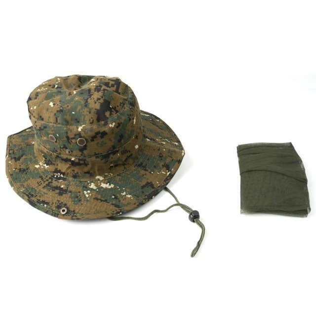 Camouflage bøttehat Kasket med myggenet campingfiskeri - Army