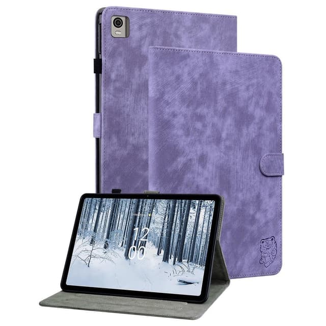 Til Nokia T21 Taske Imprintet Cute Tiger Tablet Cover Kortholder - Lilla