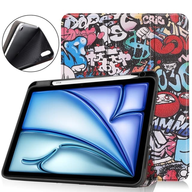 iPad Air 11 (2024) Kolminkertainen Teline Tabletin Suojakuori Kynäpidikkeellä - Graffiti