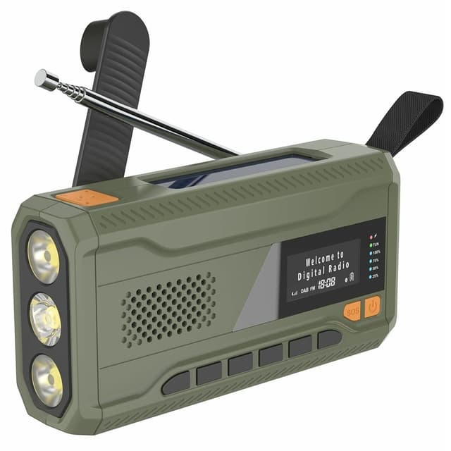 Solenergi håndsveiv DAB FM-radio lommelykt 4500mAh strømbank