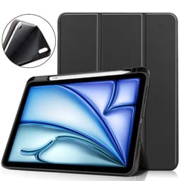 iPad Air 11 (2024) Kolminkertainen Teline Tabletin Suojakuori Kynäpidikkeellä - Musta