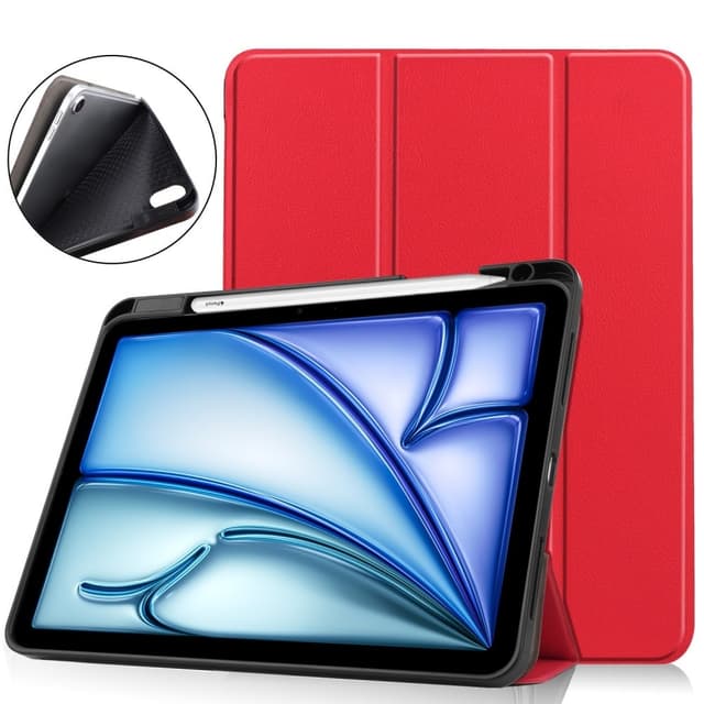 Til iPad Air 11 (2024) Slim Fit Tri-Foldbart Etui Pennebrett - Rød