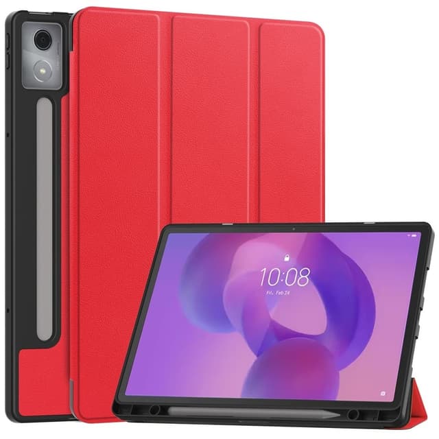 För Lenovo Idea Tab Pro Fodral Tri-Fold Stativ Skal med pennhållare - Röd