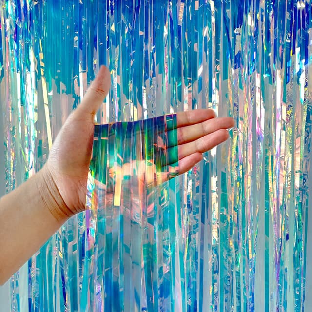 Regnbågsdraperi med glitter, festdekoration Blå M